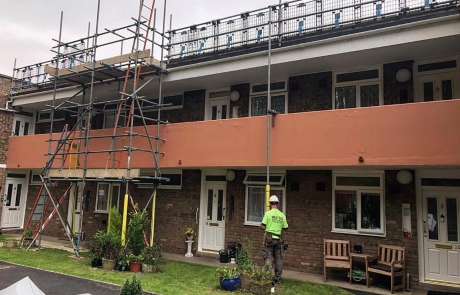 Residential Scaffolding Portfolio - Roof Work above Shop
